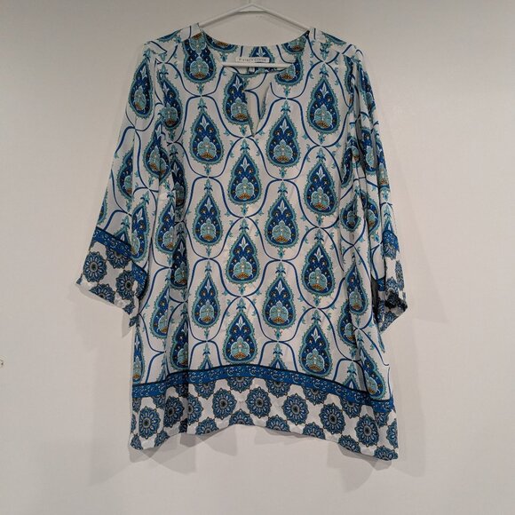 Violet + Claire Paisley Blouse Teal Blue White Size 1X - Picture 1 of 6